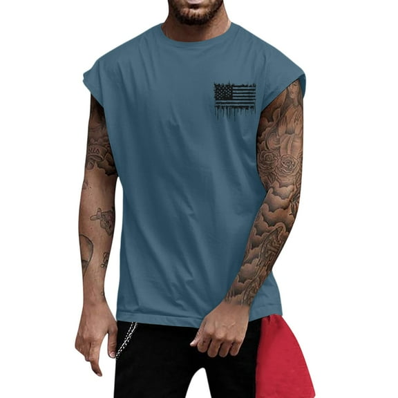 Yiaimeir Men's Sleeveless American Flag Graphic Tee Casual Summer Muscle Tank Tops For Gym Sports And Daily Wear,Size S-3XL