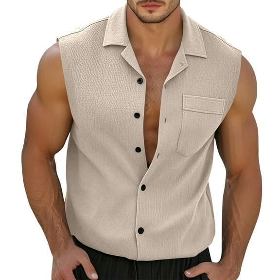 Yiaimeir Men's Sleeveless Button-Down Tank Tops Casual Summer Vest With Pocket Lightweight And Breathable Fabric Blue,Size S-3XL