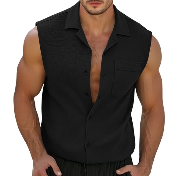 Yiaimeir Men's Sleeveless Button-Down Tank Tops Casual Summer Vest With Pocket Lightweight And Breathable Fabric Blue,Size S-3XL