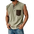 thumbnail image 1 of Yiaimeir Men's Sleeveless Denim Henley Tank Tops Casual Vintage Style With Pocket Comfortable Summer Tank Top,Size S-3XL, 1 of 4