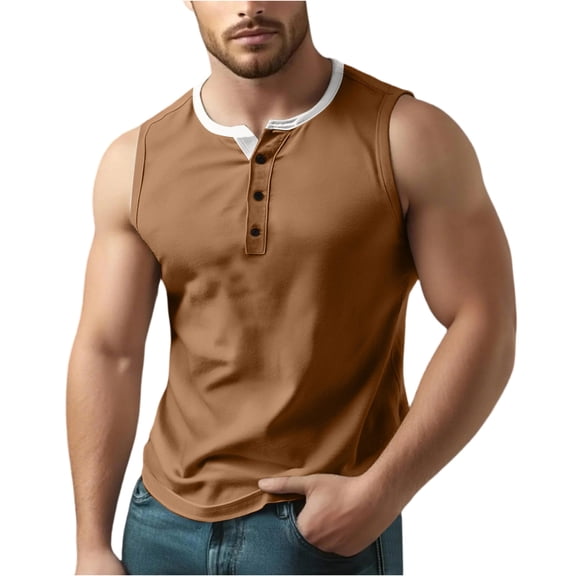 Yiaimeir Men's Sleeveless Henley Tank Top Stylish Summer Casual Tank Tops With Button Closure Lightweight Soft Fabric For Comfort,Size S-3XL