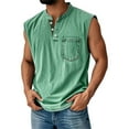 thumbnail image 1 of Yiaimeir Men's Sleeveless Henley Tank Tops Casual Vintage Washed Tank Top With Pocket Soft Cotton Blend For Summer Comfort,Size S-3XL, 1 of 4