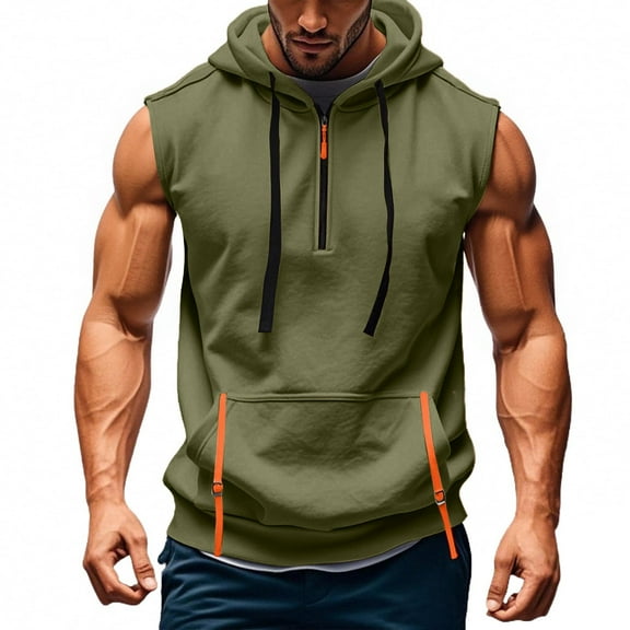 Yiaimeir Men's Sleeveless Hoodie With Zipper Pockets Athletic Gym Workout Pullover Lightweight Muscle Fit Vest Burgundy,Size S-3XL