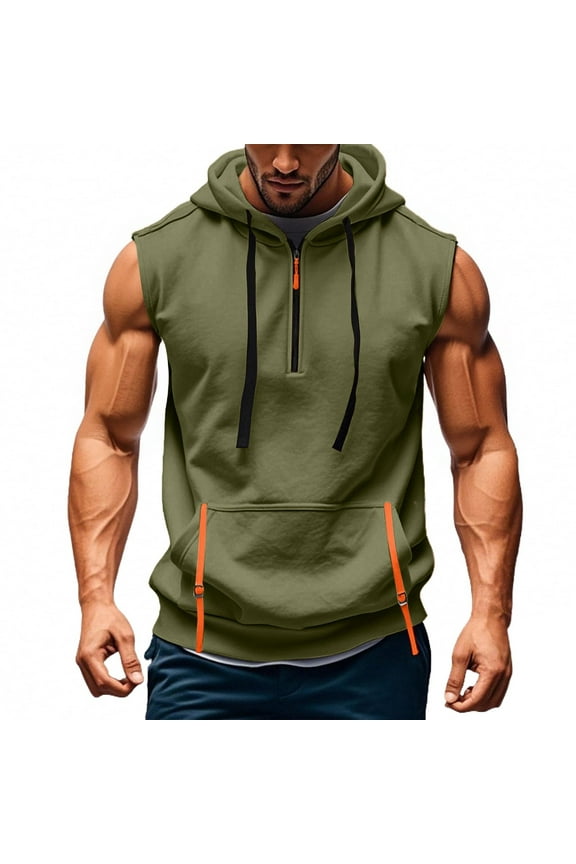 Men's Sleeveless Hoodie With Zipper Pockets Athletic Gym Workout Pullover Lightweight Muscle Fit Vest Burgundy,Size S-3XL