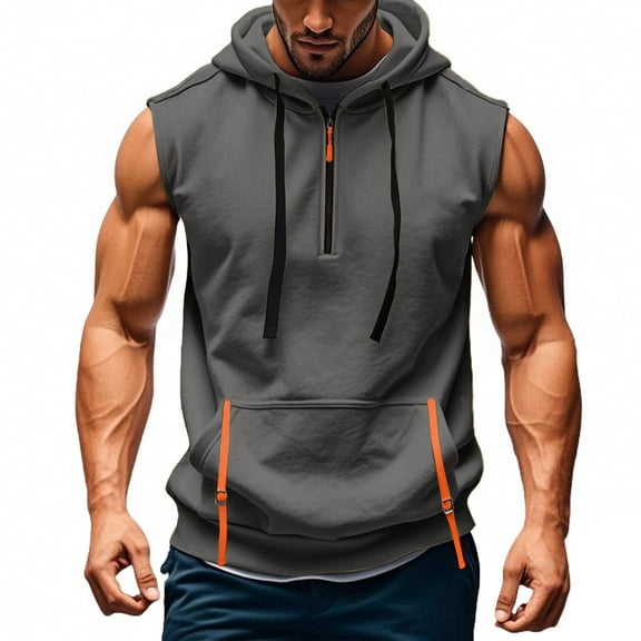Yiaimeir Men's Sleeveless Hoodie With Zipper Pockets Athletic Gym Workout Pullover Lightweight Muscle Fit Vest Burgundy,Size S-3XL