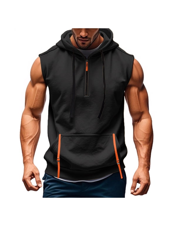 Men's Sleeveless Hoodie With Zipper Pockets Athletic Gym Workout Pullover Lightweight Muscle Fit Vest Burgundy,Size S-3XL