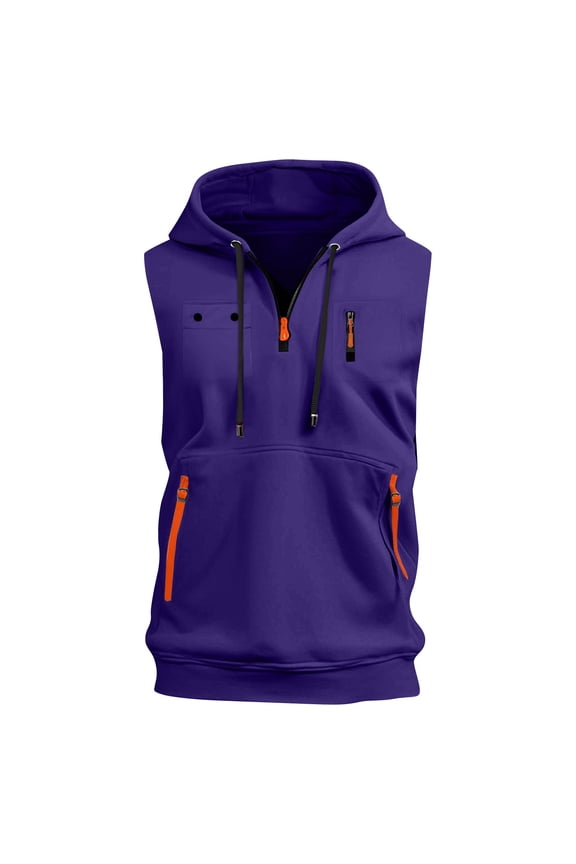 Men's Sleeveless Hoodie With Zipper Pockets Casual Athletic Workout Vest For Gym And Outdoor Activities,Size S-3XL