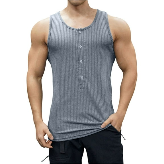 Yiaimeir Men's Sleeveless Ribbed Henley Tank Top Comfortable Button-Down Summer Muscle Tank Tops For Casual Wear Gym & Outdoors,Size S-3XL