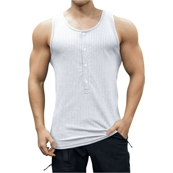 Yiaimeir Men's Sleeveless Ribbed Henley Tank Top Comfortable Button-Down Summer Muscle Tank Tops For Casual Wear Gym & Outdoors,Size S-3XL