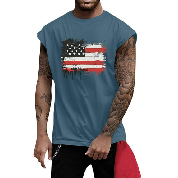 Yiaimeir Men's Sleeveless Tank Tops With American Flag Print Casual Summer Tank Top For Gym Beach And Everyday Wear,Size S-3XL