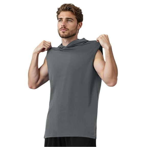 Yiaimeir Men's Sleeveless Workout Hoodie Lightweight Athletic Hooded Tank Top For Gym Running Training Casual Wear,Size S-3XL