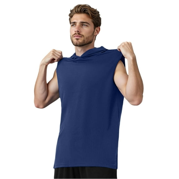 Yiaimeir Men's Sleeveless Workout Hoodie Lightweight Athletic Hooded Tank Top For Gym Running Training Casual Wear,Size S-3XL