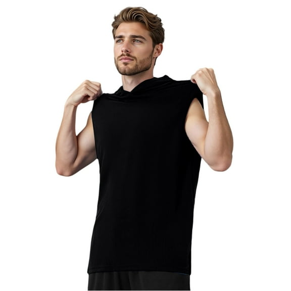 Yiaimeir Men's Sleeveless Workout Hoodie Lightweight Athletic Hooded Tank Top For Gym Running Training Casual Wear,Size S-3XL