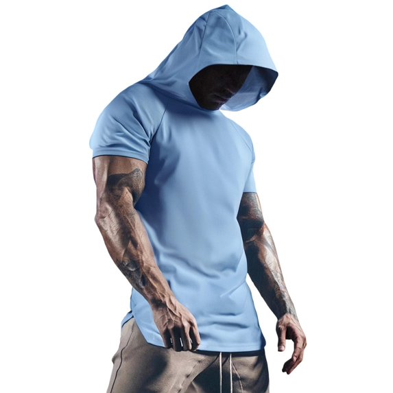 Yiaimeir Men's Sports Mesh Quick-drying Short-sleeved Hooded T-Shirt Streetwear,Size M-3XL