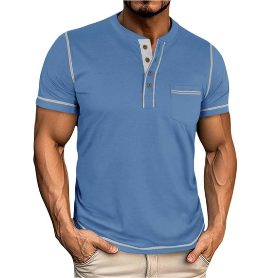 Yiaimeir Men's Stylish Casual Henley T-Shirt With Button Closure and Pocket Short Sleeve Soft Cotton Blend For Comfort Streetwear,Size M-3XL