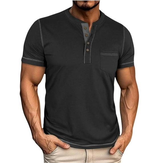 Yiaimeir Men's Stylish Casual Henley T-Shirt With Button Closure and Pocket Short Sleeve Soft Cotton Blend For Comfort Streetwear,Size M-3XL