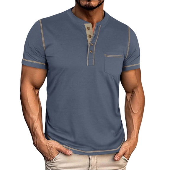 Yiaimeir Men's Stylish Casual Henley T-Shirt With Button Closure and Pocket Short Sleeve Soft Cotton Blend For Comfort Streetwear,Size M-3XL