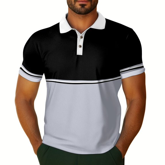 Yiaimeir Men's Stylish Color Block Polo T-Shirt Short Sleeve Casual Fashion Top With Button Closure Red and Navy Streetwear,Size S-2XL