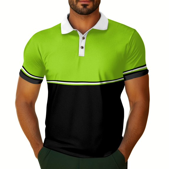 Yiaimeir Men's Stylish Color Block Polo T-Shirt Short Sleeve Casual Fashion Top With Button Closure Red and Navy Streetwear,Size S-2XL