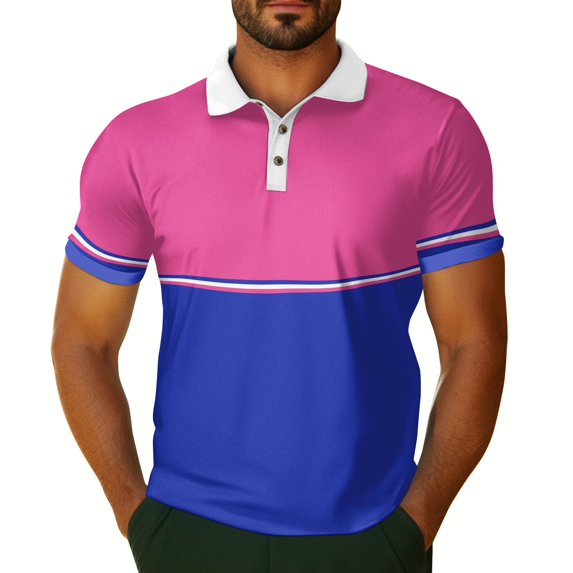 Yiaimeir Men's Stylish Color Block Polo T-Shirt Short Sleeve Casual Fashion Top With Button Closure Red and Navy Streetwear,Size S-2XL