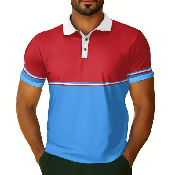 Yiaimeir Men's Stylish Color Block Polo T-Shirt Short Sleeve Casual Golf T-Shirt Breathable Cotton Blend Red and Green Streetwear,Size S-2XL