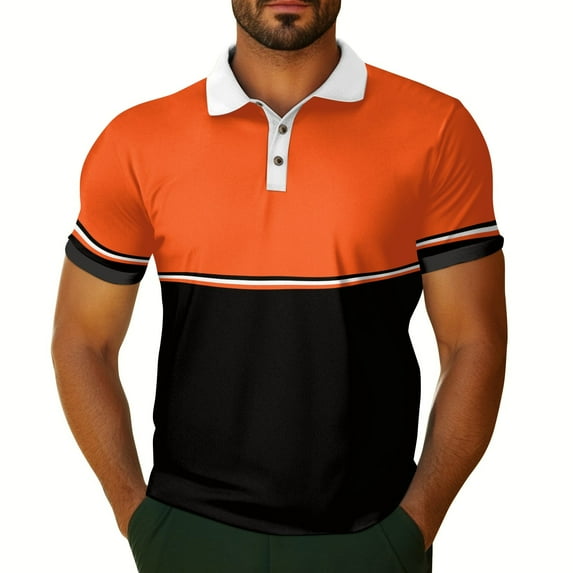 Yiaimeir Men's Stylish Color Block Polo T-Shirt Short Sleeve Casual Golf T-Shirt Breathable Cotton Blend Red and Green Streetwear,Size S-2XL