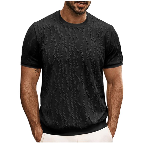 Yiaimeir Men's Summer Casual Short Sleeve T-shirt Round Neck Knitted T-Shirt Streetwear,Size S-2XL