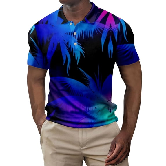 Yiaimeir Men's Summer Hawaii Printed Golf T-Shirt Botton Short Sleeve Top Men's Casual Fashion T-Shirt Streetwear,Size M-3XL