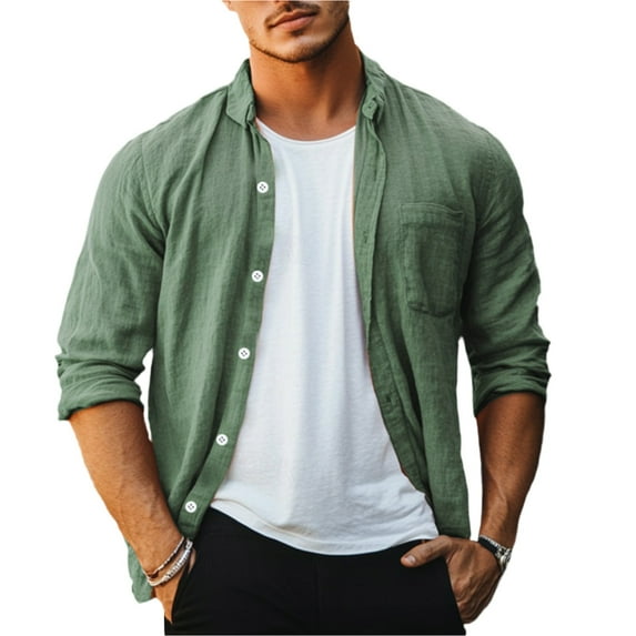 Yiaimeir Men's Summer Loose Print Long Sleeve Shirt Cardigan Solid Color Shirt,Size M-3XL