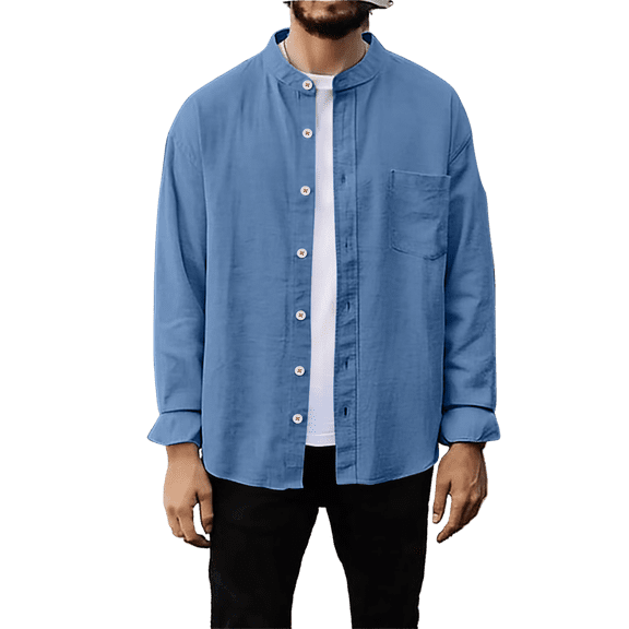 Yiaimeir Men's Summer New Loose Print Long Sleeve Shirt Cardigan Beach Shirt，Size M-3XL