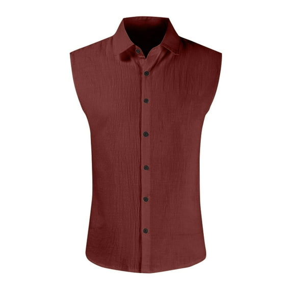 Yiaimeir Men's Summer Tops Fashion Solid Color Sleeveless Button-Down Shirt,Size S-6XL