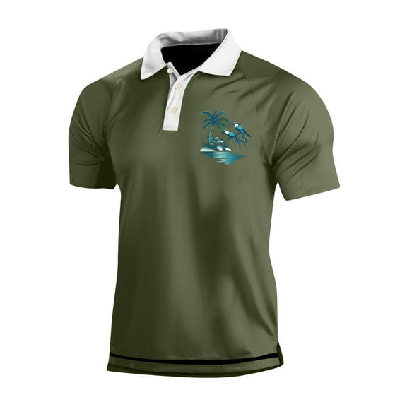 Yiaimeir Men's Three Button Printed Lapel Short Sleeve T-Shirt Top Streetwear,Size M-3XL