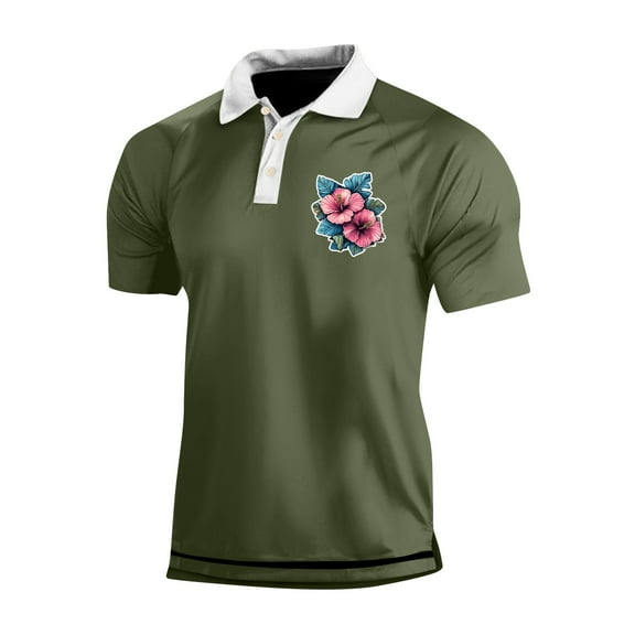 Yiaimeir Men's Three Button Printed Lapel Short Sleeve T-Shirt Top Streetwear,Size M-3XL