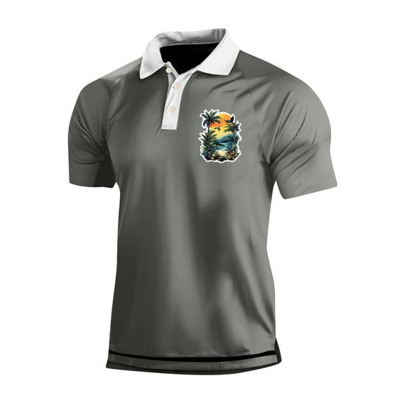 Yiaimeir Men's Three Button Printed Lapel Short Sleeve T-Shirt Top Streetwear,Size M-3XL