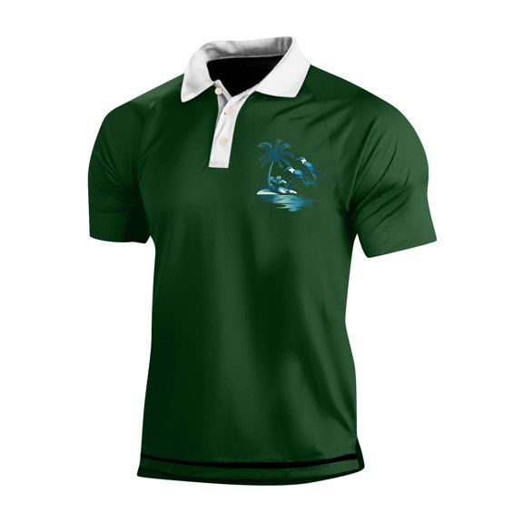 Yiaimeir Men's Three Button Printed Lapel Short Sleeve T-Shirt Top Streetwear,Size M-3XL