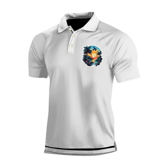 Yiaimeir Men's Three Button Printed Lapel Short Sleeve T-Shirt Top Streetwear,Size M-3XL