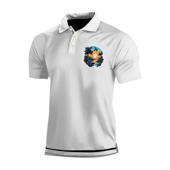 Yiaimeir Men's Three Button Printed Lapel Short Sleeve T-Shirt Top Streetwear,Size M-3XL