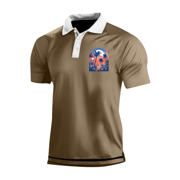 Yiaimeir Men's Three Button Printed Lapel Short Sleeve T-Shirt Top Streetwear,Size M-3XL