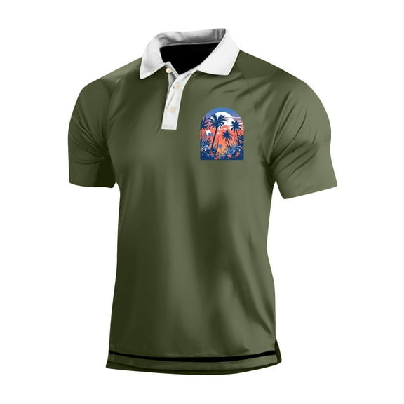 Yiaimeir Men's Three Button Printed Lapel Short Sleeve T-Shirt Top Streetwear,Size M-3XL