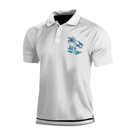 Yiaimeir Men's Three Button Printed Lapel Short Sleeve T-Shirt Top Streetwear,Size M-3XL