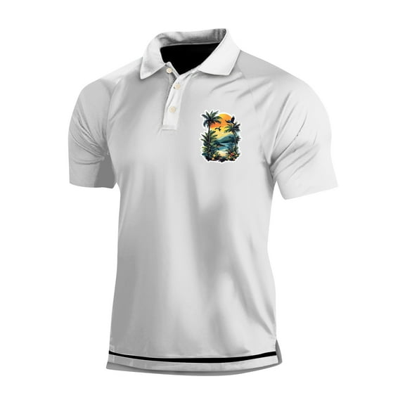 Yiaimeir Men's Three Button Printed Lapel Short Sleeve T-Shirt Top Streetwear,Size M-3XL