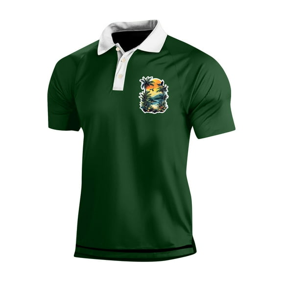 Yiaimeir Men's Three Button Printed Lapel Short Sleeve T-Shirt Top Streetwear,Size M-3XL