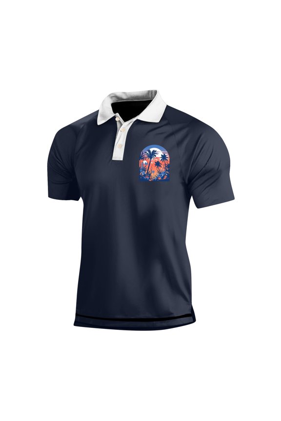 Men's Three Button Printed Lapel Short Sleeve T-Shirt Top Streetwear,Size M-3XL