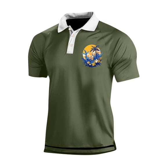 Yiaimeir Men's Three Button Printed Lapel Short Sleeve T-Shirt Top Streetwear,Size M-3XL