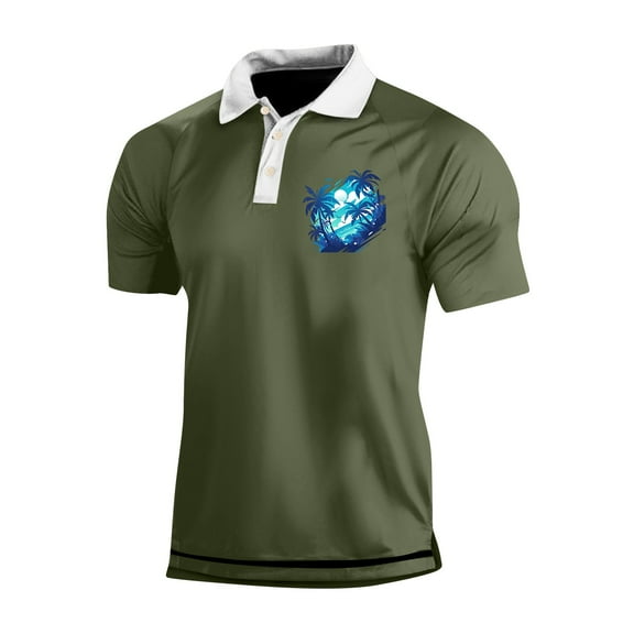 Yiaimeir Men's Three Button Printed Lapel Short Sleeve T-Shirt Top Streetwear,Size M-3XL