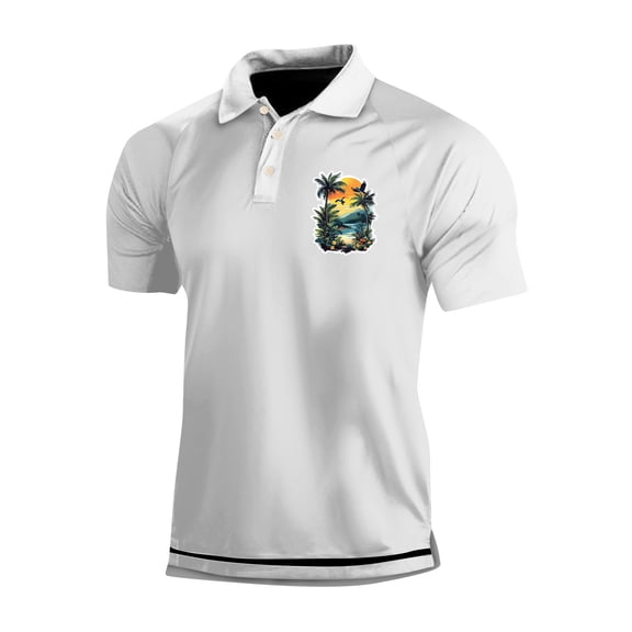 Yiaimeir Men's Three Button Printed Lapel Short Sleeve T-Shirt Top Streetwear,Size M-3XL