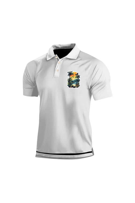 Men's Three Button Printed Lapel Short Sleeve T-Shirt Top Streetwear,Size M-3XL