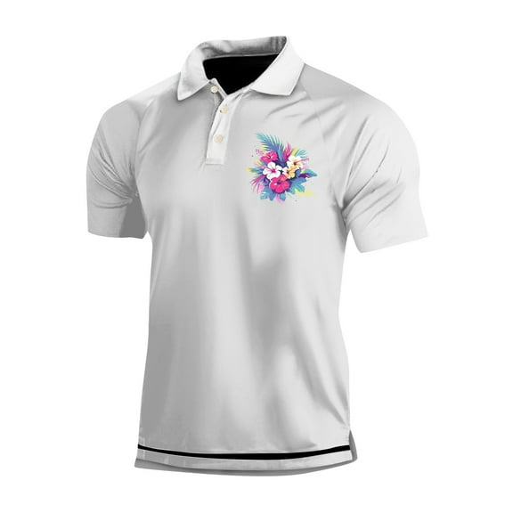 Yiaimeir Men's Three Button Printed Lapel Short Sleeve T-Shirt Top Streetwear,Size M-3XL