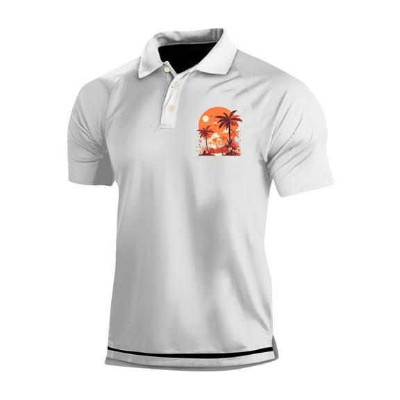 Yiaimeir Men's Three Button Printed Lapel Short Sleeve T-Shirt Top Streetwear,Size M-3XL