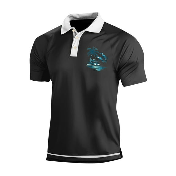 Yiaimeir Men's Three Button Printed Lapel Short Sleeve T-Shirt Top Streetwear,Size M-3XL